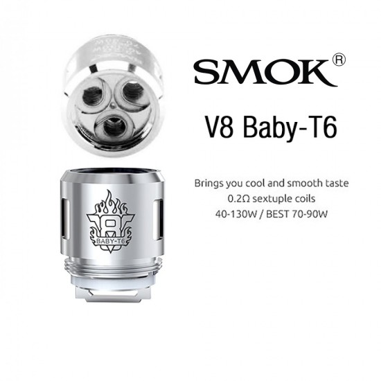 Smok TFV8 baby V8-T6 coil  en uygun fiyatlar ile ozelbuhar.coda! Smok TFV8 baby V8-T6 coil özellikleri, fiyatı, incelemesi, yorumları ve taksit seçenekleri için hemen tıklayın!